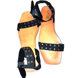Black studded ankle strap sandal size 11